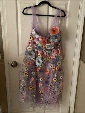 Lavender Floral Appliqué Tulle Dress